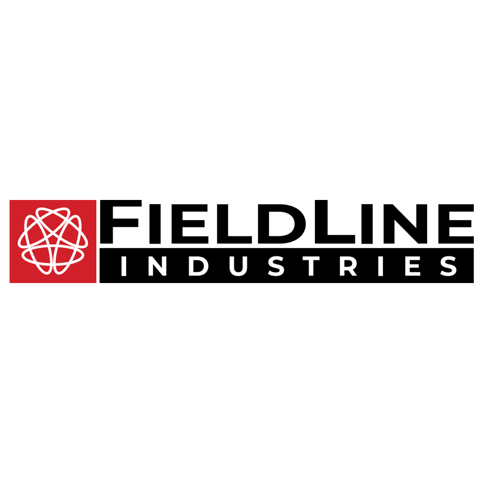 The logo of Fieldline Industries featuring a red square with a white interconnected atomic structure and black text that reads 'FIELDLINE INDUSTRIES'.