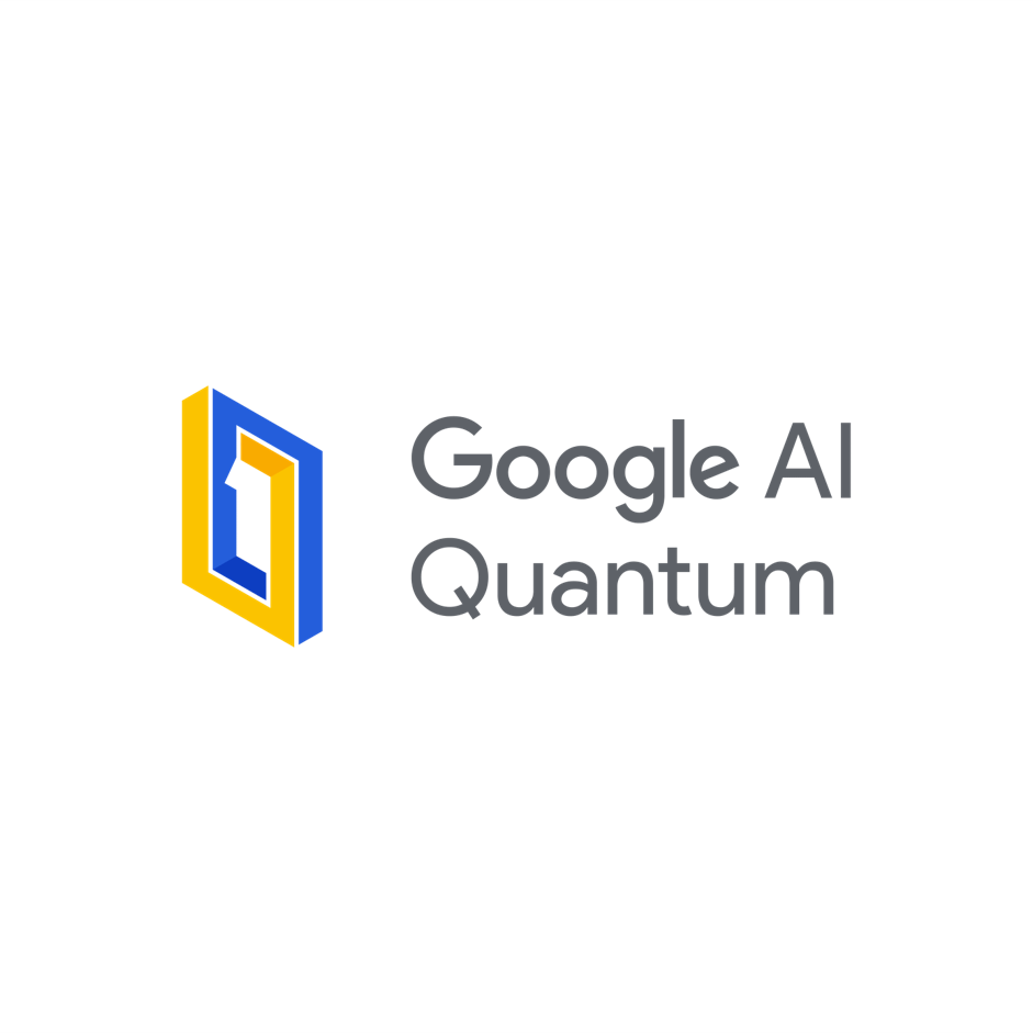 Google AI Quantum logo with stylized geometric shape in blue, yellow, and black, and text 'Google AI Quantum' in gray.