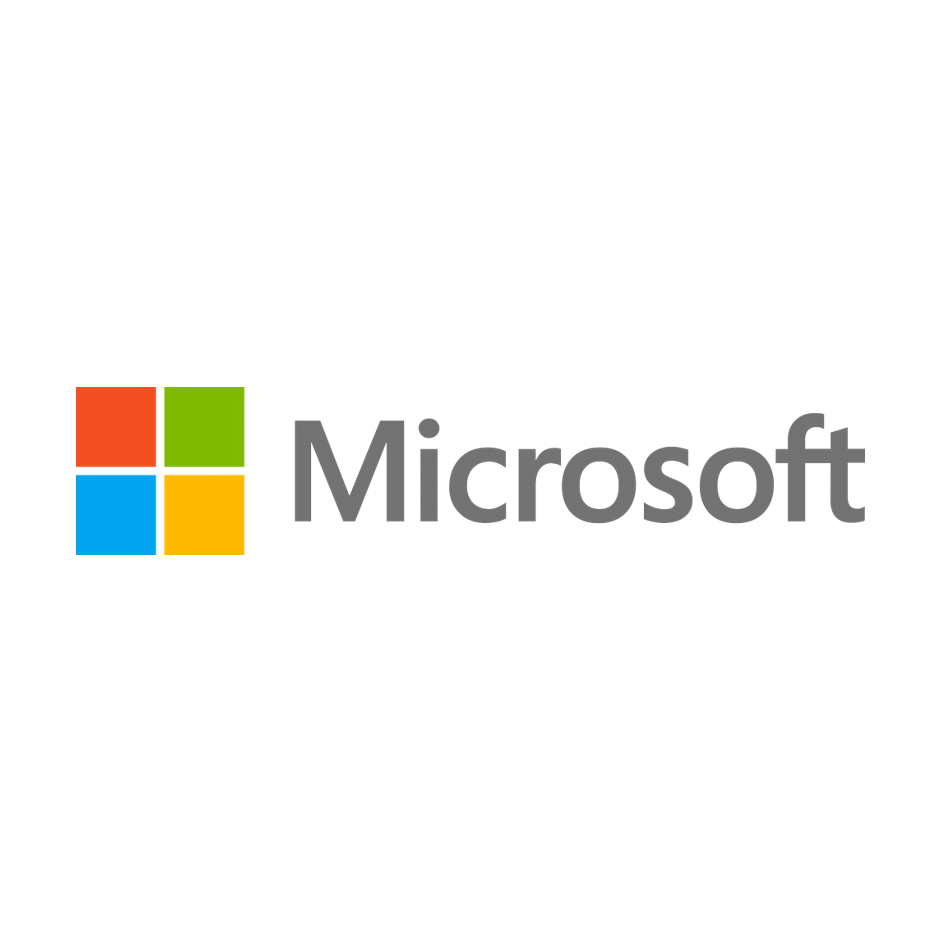 Microsoft logo with four colored squares and the word 'Microsoft' in gray text.