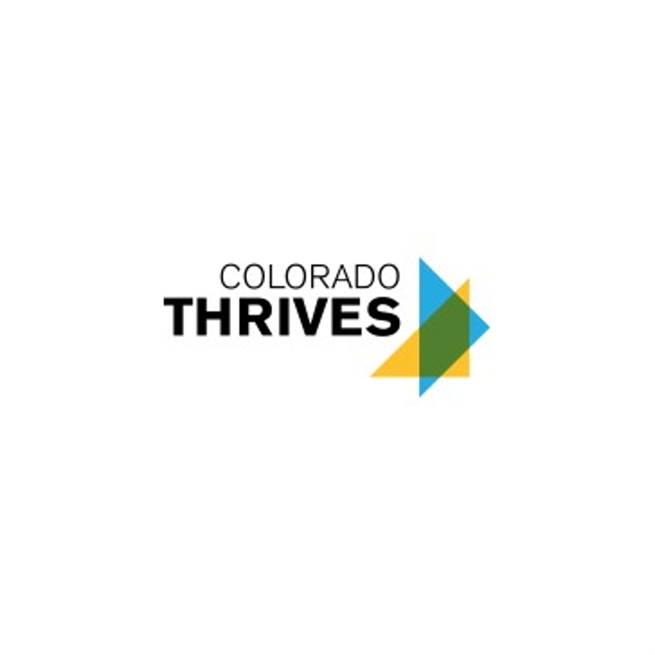 LOGO of Colorado Thrives with colorful geometric shapes to the right of the text.