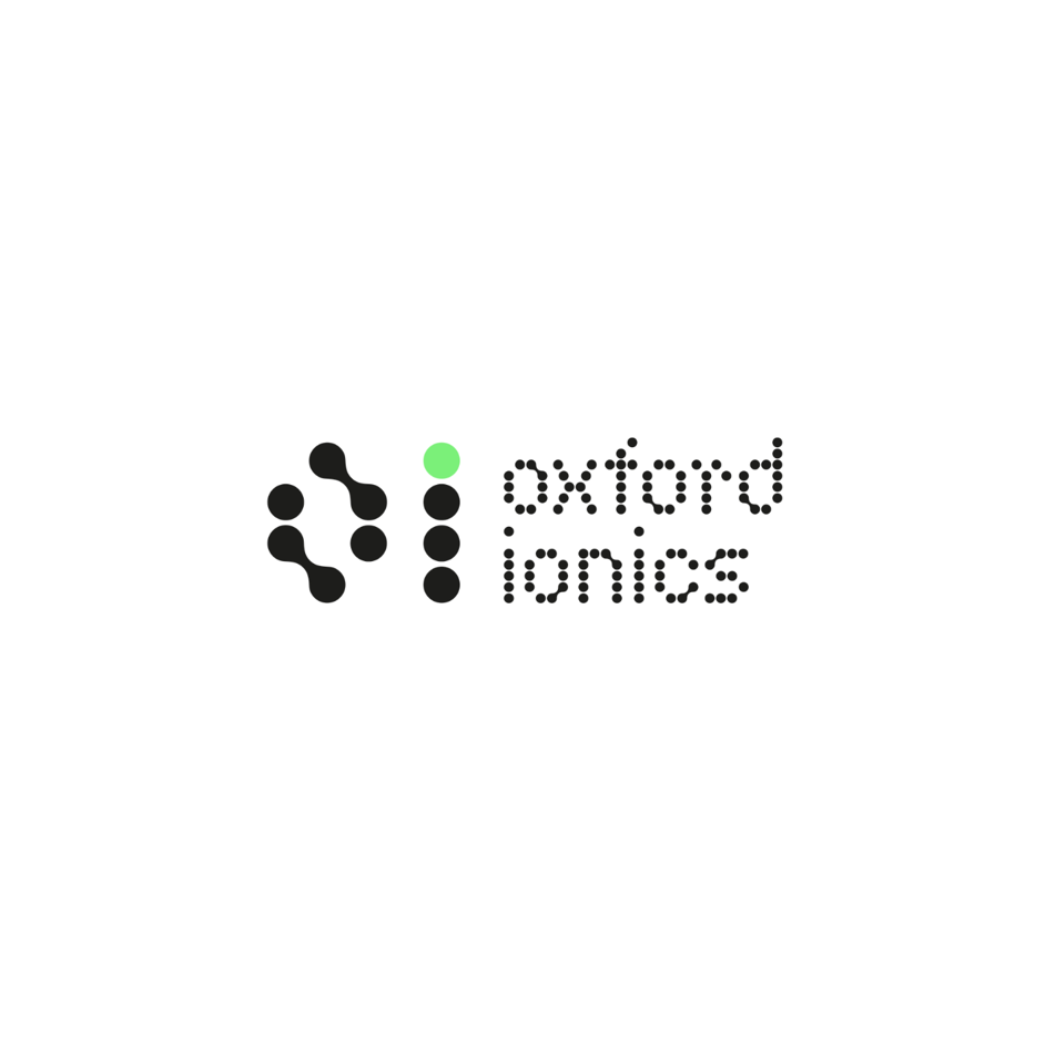 Logo of Oxford IoT with black dotted text and a green dot on top of a vertical line of black dots.