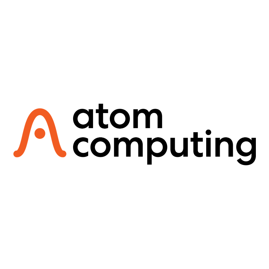 The logo of Atom Computing featuring an orange atom symbol and black text.