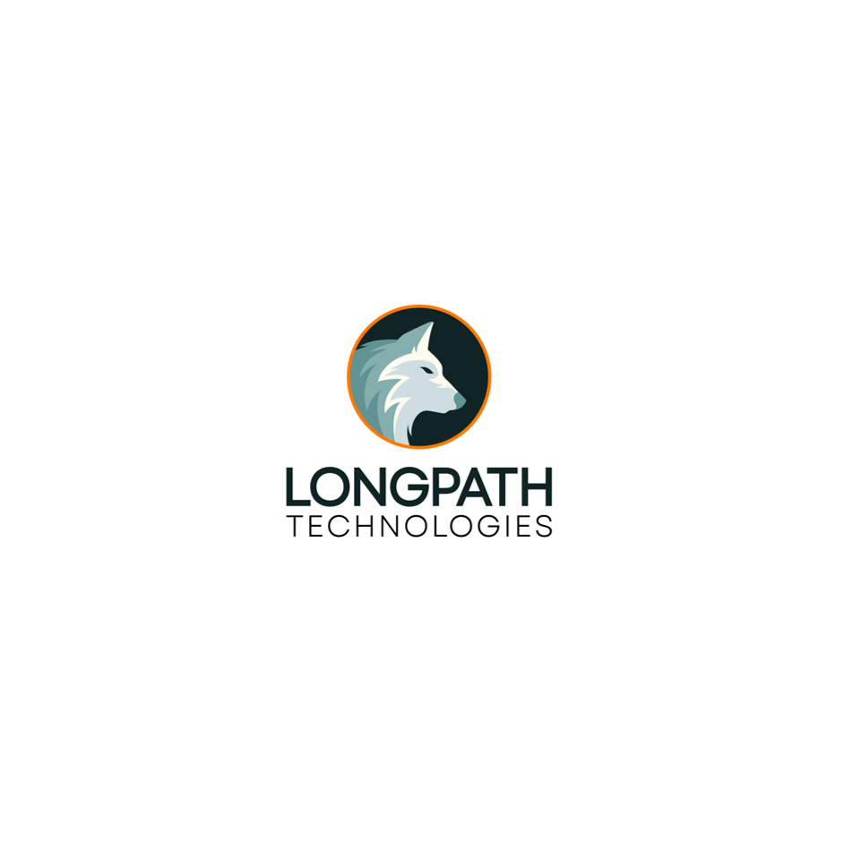 Logo of LongPath Technologies featuring a stylized wolf's head within a circle.