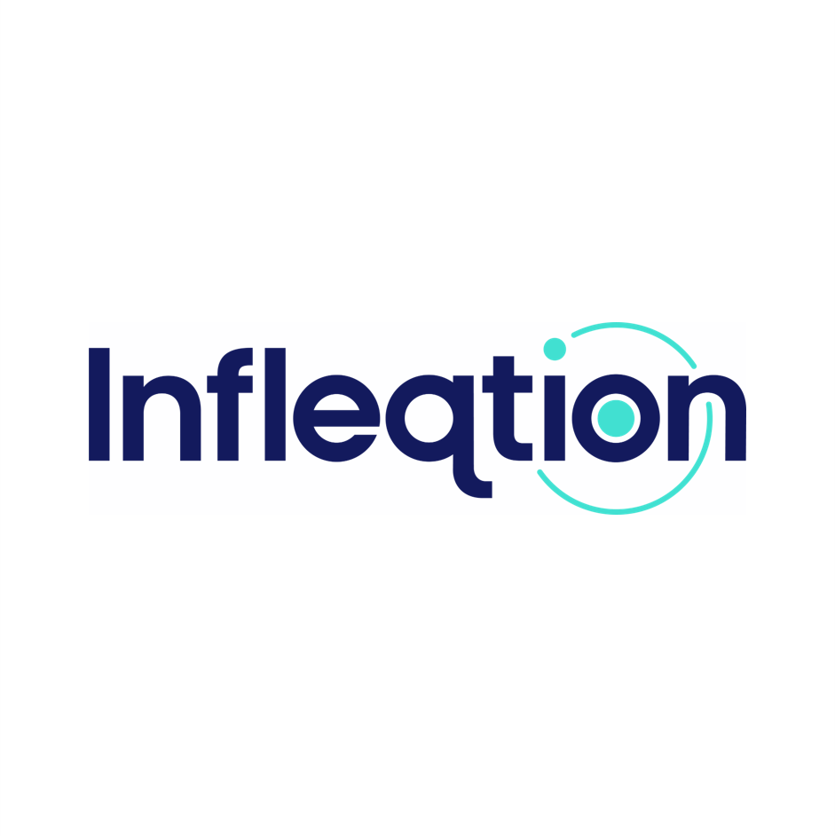 Logo with the word 'Infletion' in navy blue, stylized with a turquoise swirl and circle design around the letters 'e' and 'o'.