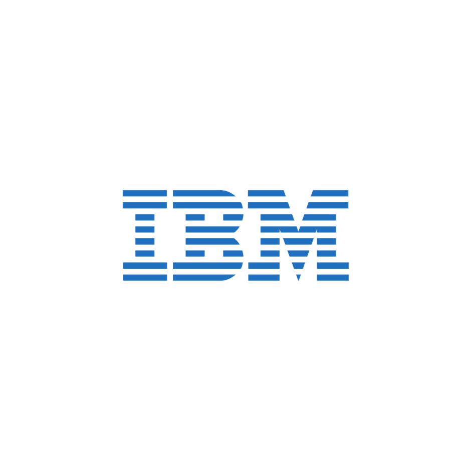 IBM logo in blue horizontal stripes centered on a white background.