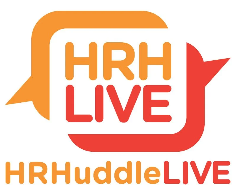 Logo with speech bubbles and text 'HRH LIVE' with additional text 'HRHuddleLIVE' at the bottom.