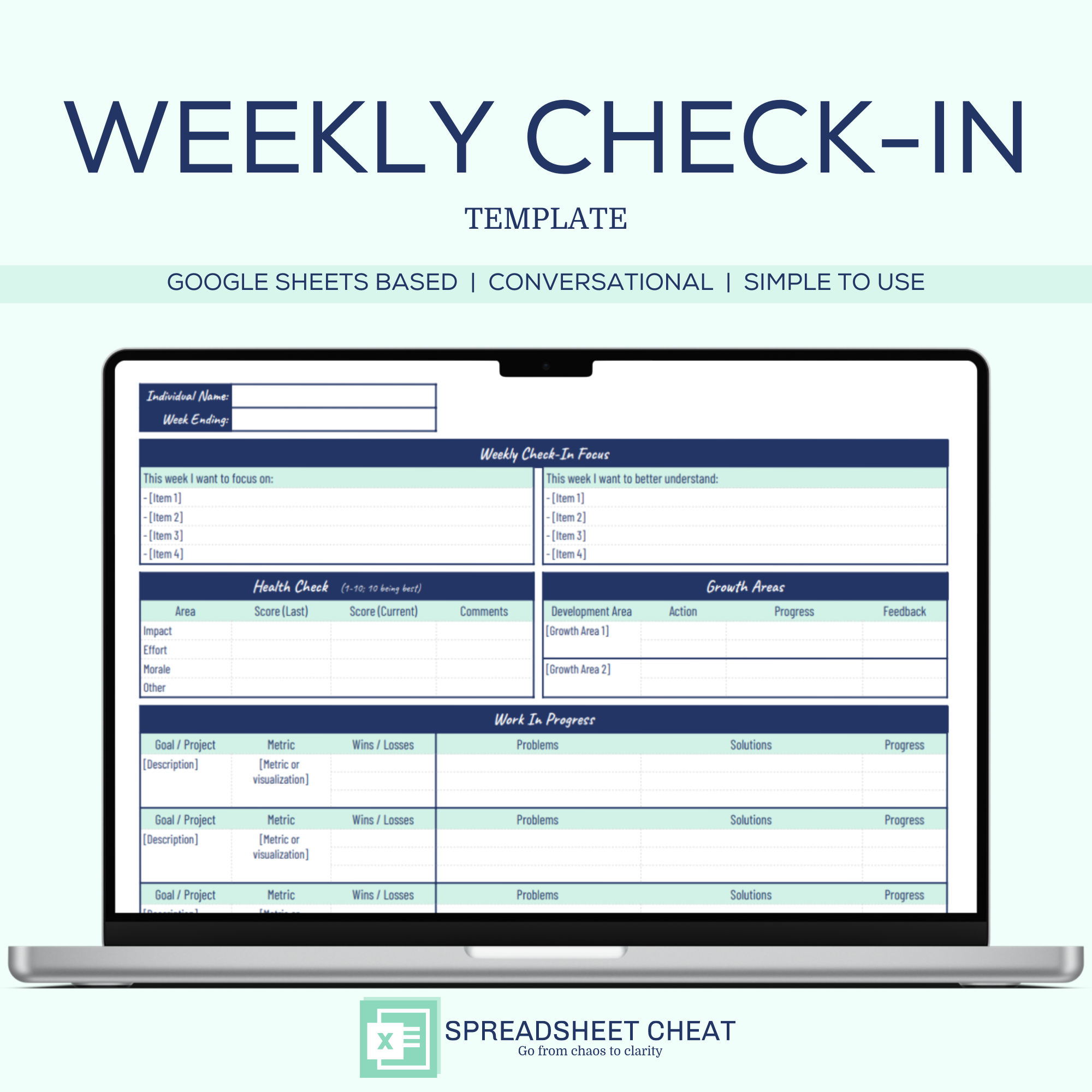 Weekly Team Check-In Template - Google Sheets (Digital Download)