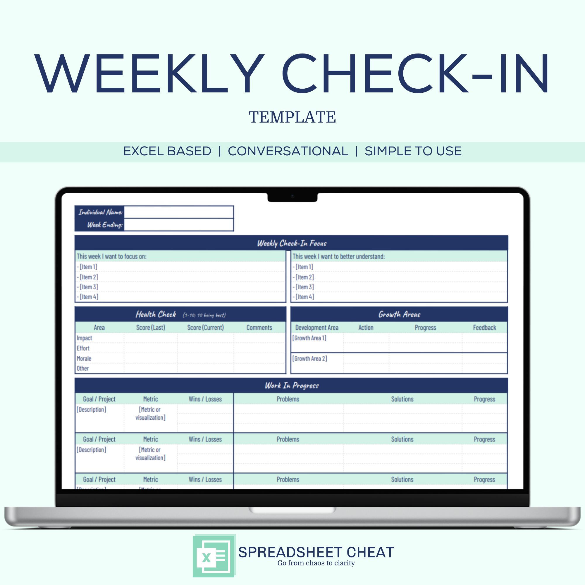 Weekly Team Check-In Template - Microsoft Excel (Digital Download)