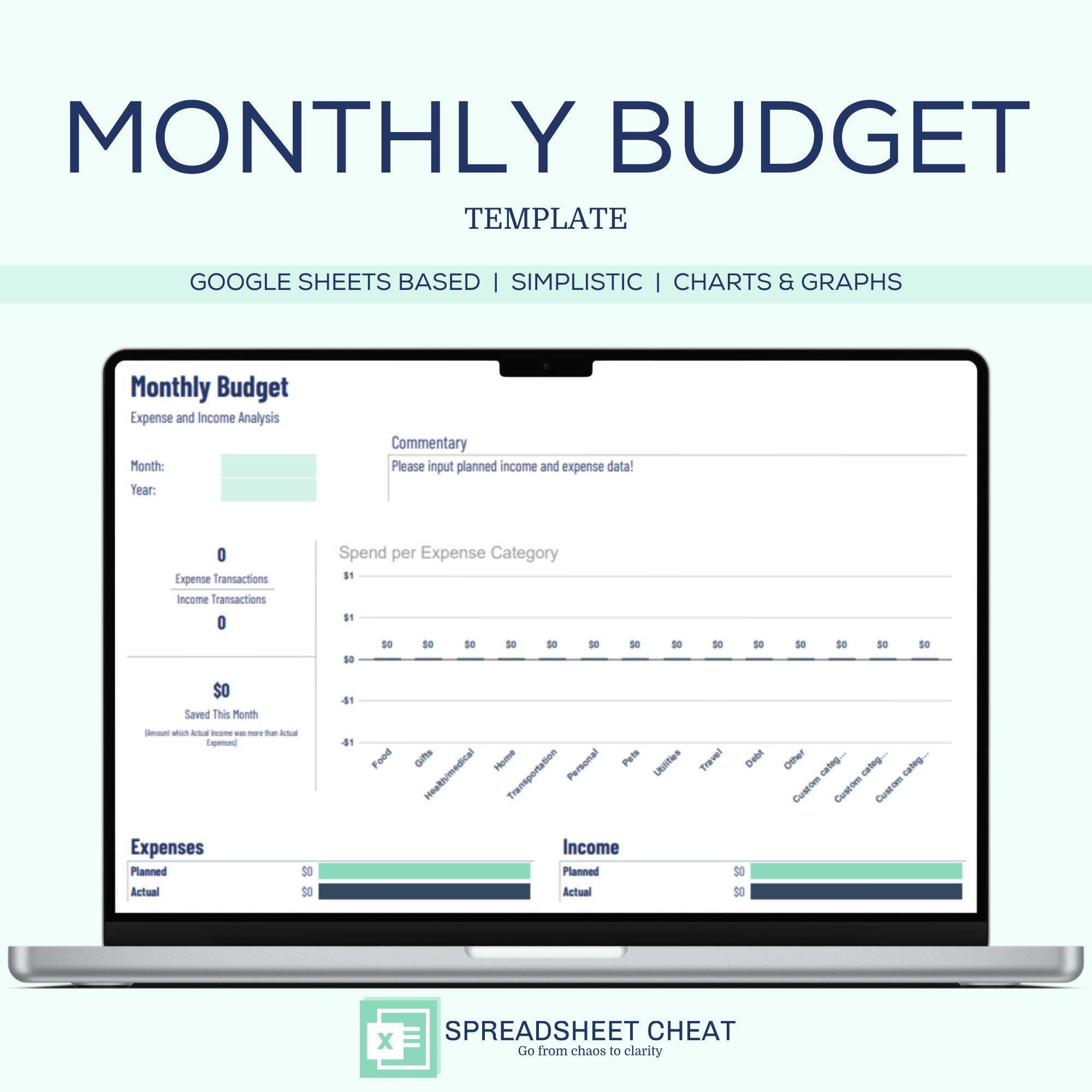 Monthly Budget Template - Google Sheet (Digital Download)