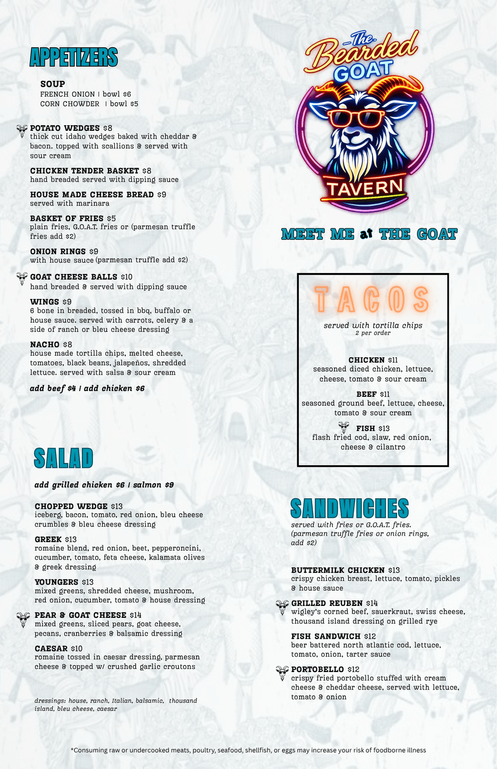 MENU — THE BEARDED GOAT TAVERN