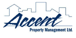 Logo for Accent Property Management Ltd. featuring a stylized cityscape outline with the company name in bold lettering.