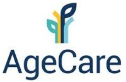 AgeCare logo featuring a stylized tree with blue, teal, and yellow leaves.
