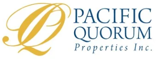 Logo for Pacific Quorum Properties Inc., with a gold stylized 'Q' and blue text.