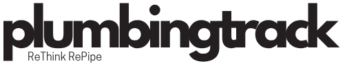 Plumbingtrack logo with bold black text 'plumbingtrack' and tagline 'ReThink RePipe'.