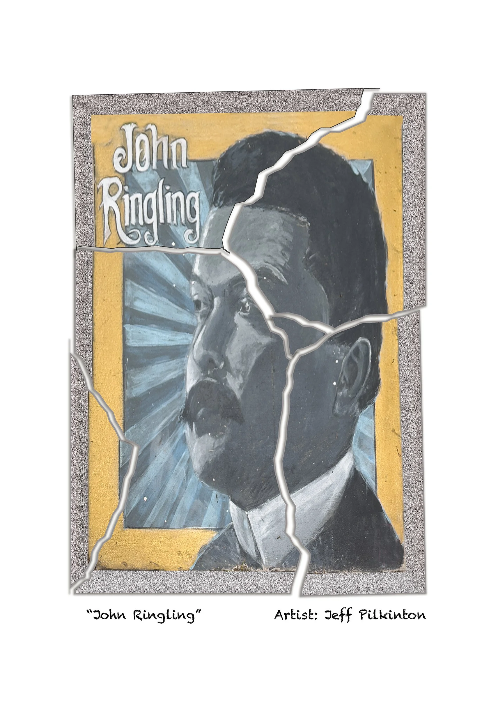 A photographic art piece of one of the destroyed pieces in the "Shattered" exhibition. This piece was part of Sarasota's "Avenue of the Art" sidewalk destroyed by the government. Depicts John Ringling
