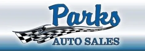 Logo for 'Parks Auto Sales' featuring stylized text and a checkered race flag.