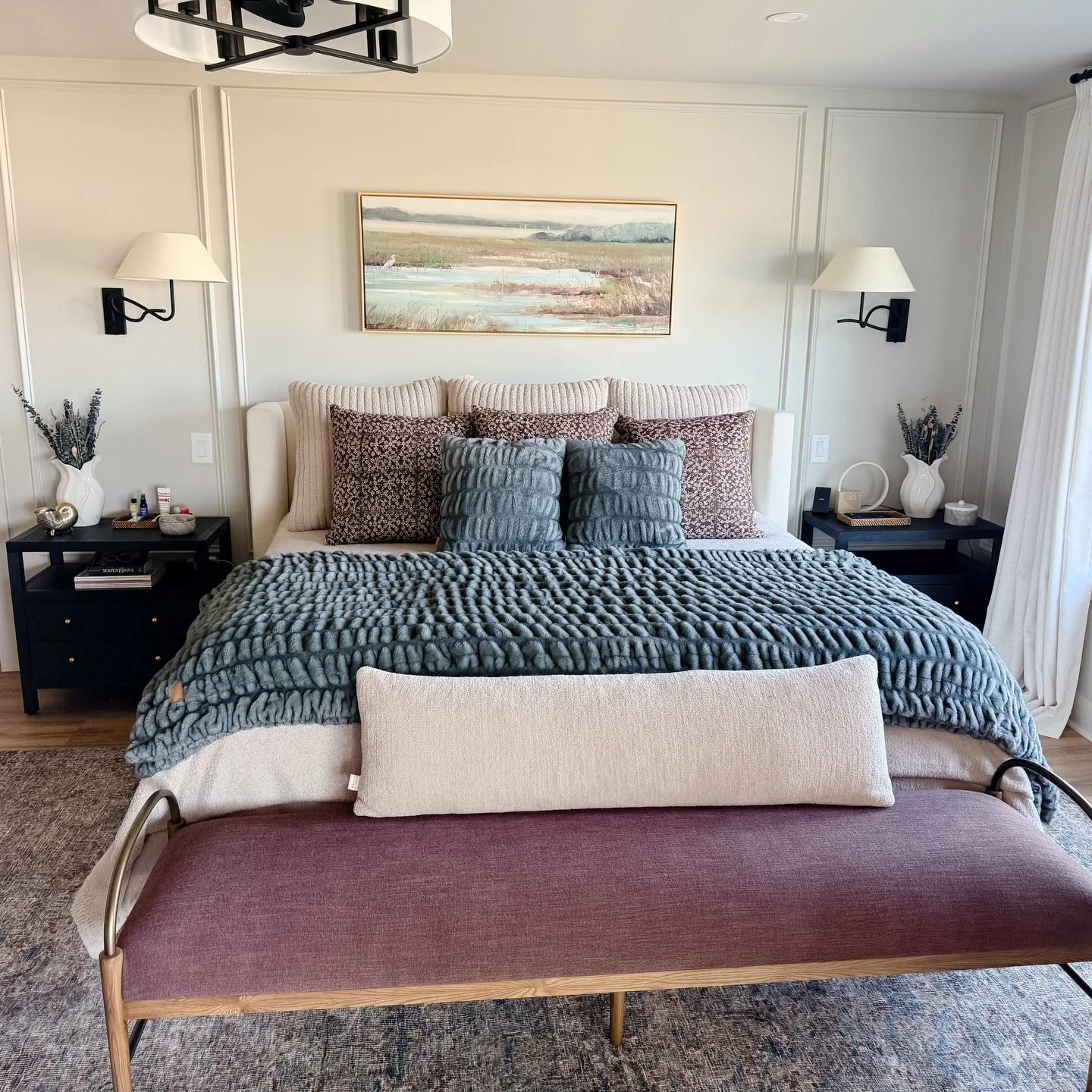For me, a primary bedroom should feel like a relaxing retreat, a space that feels calm at the end of the day. I love how all the details came together to create that feeling.

I wanted to add wall paneling and color drench the room to create a cozy l