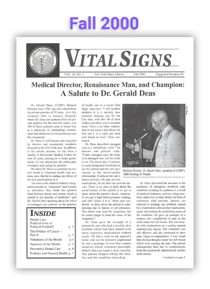 The Fall 2000 edition of CCMP's newsletter Vital Signs.