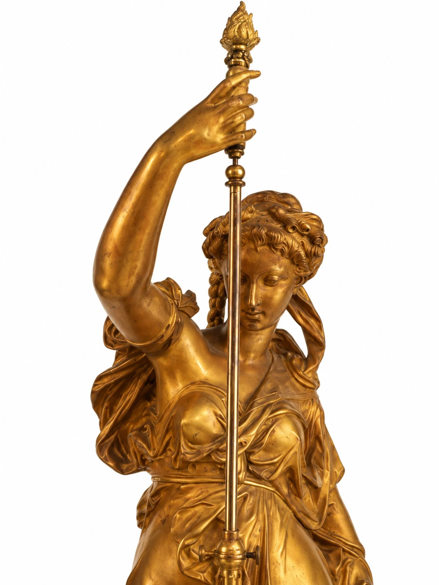 Farcot Gilt Bronze Classical Figure with Torch.jpg