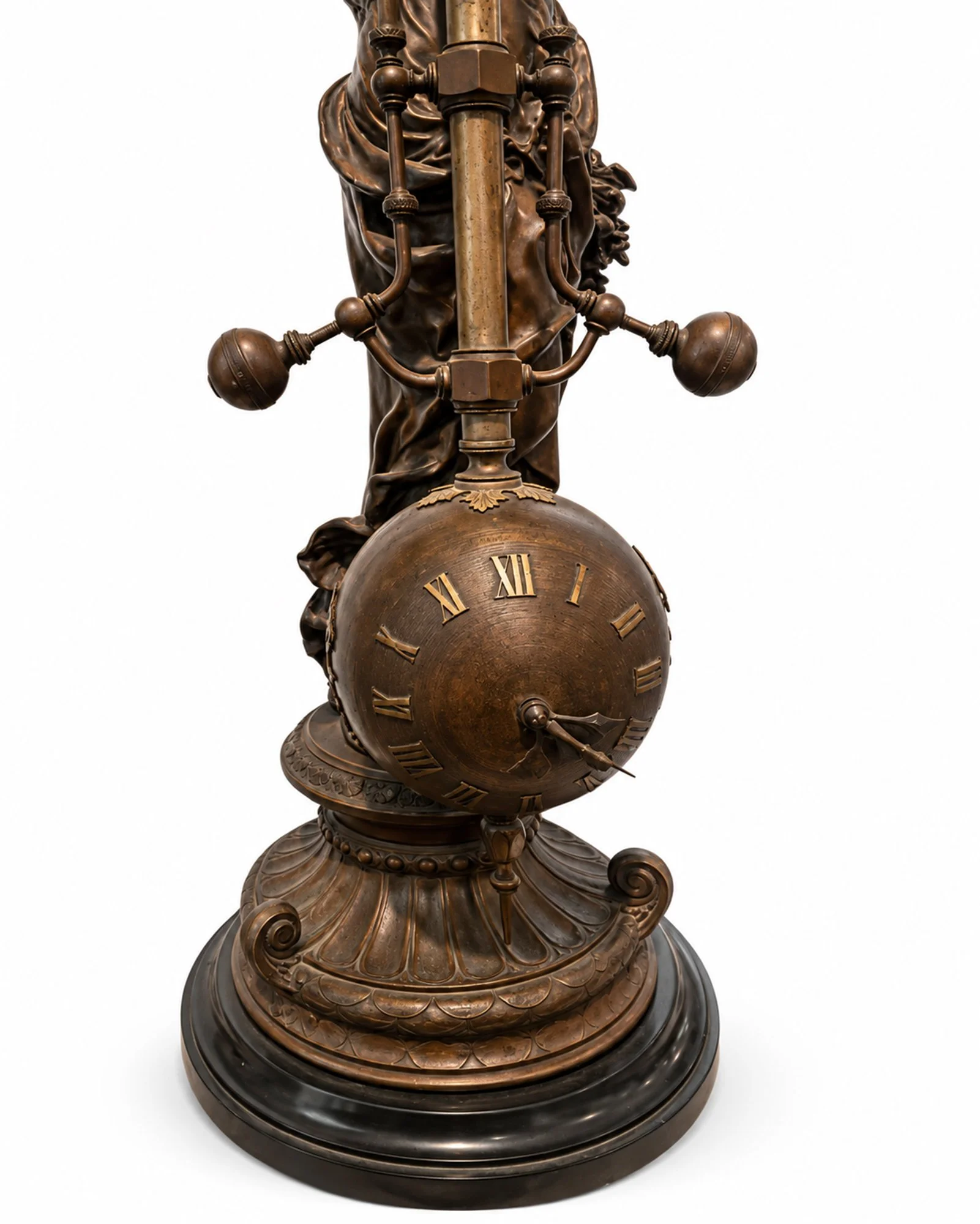 Antique Bronze Mystery Clock Sculpture ball.jpg