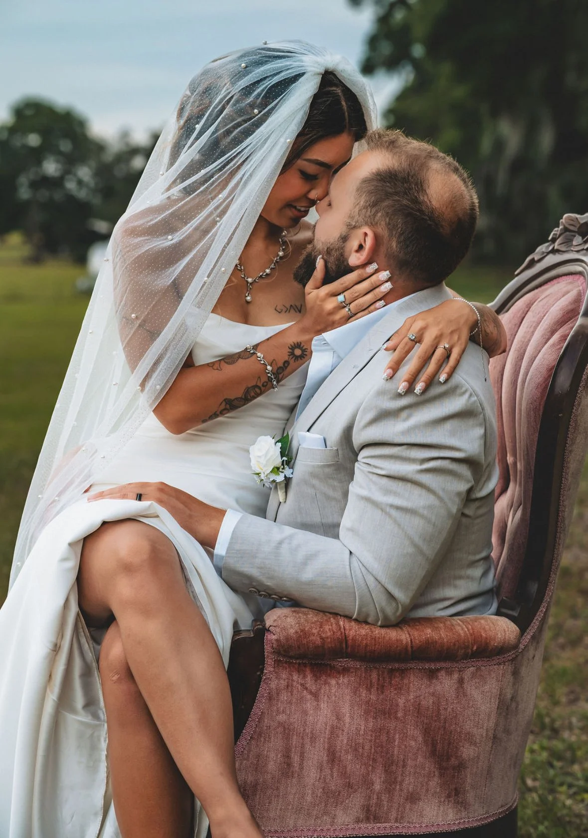kissing in a chair 