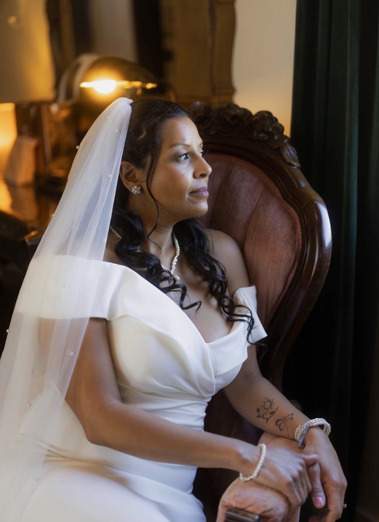 bride looking out the window