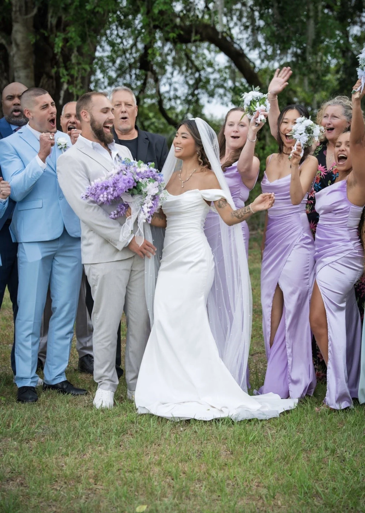 bridal party celebrating 