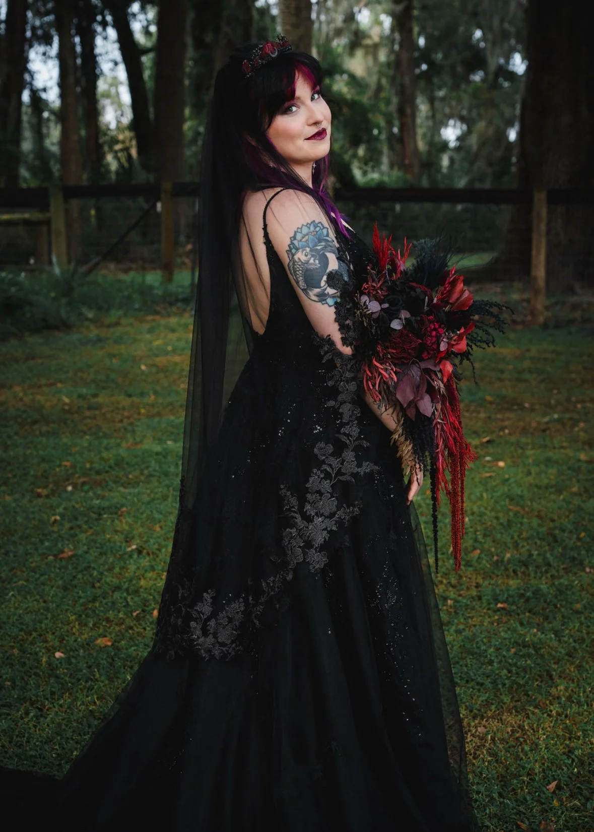 bride in black dress 