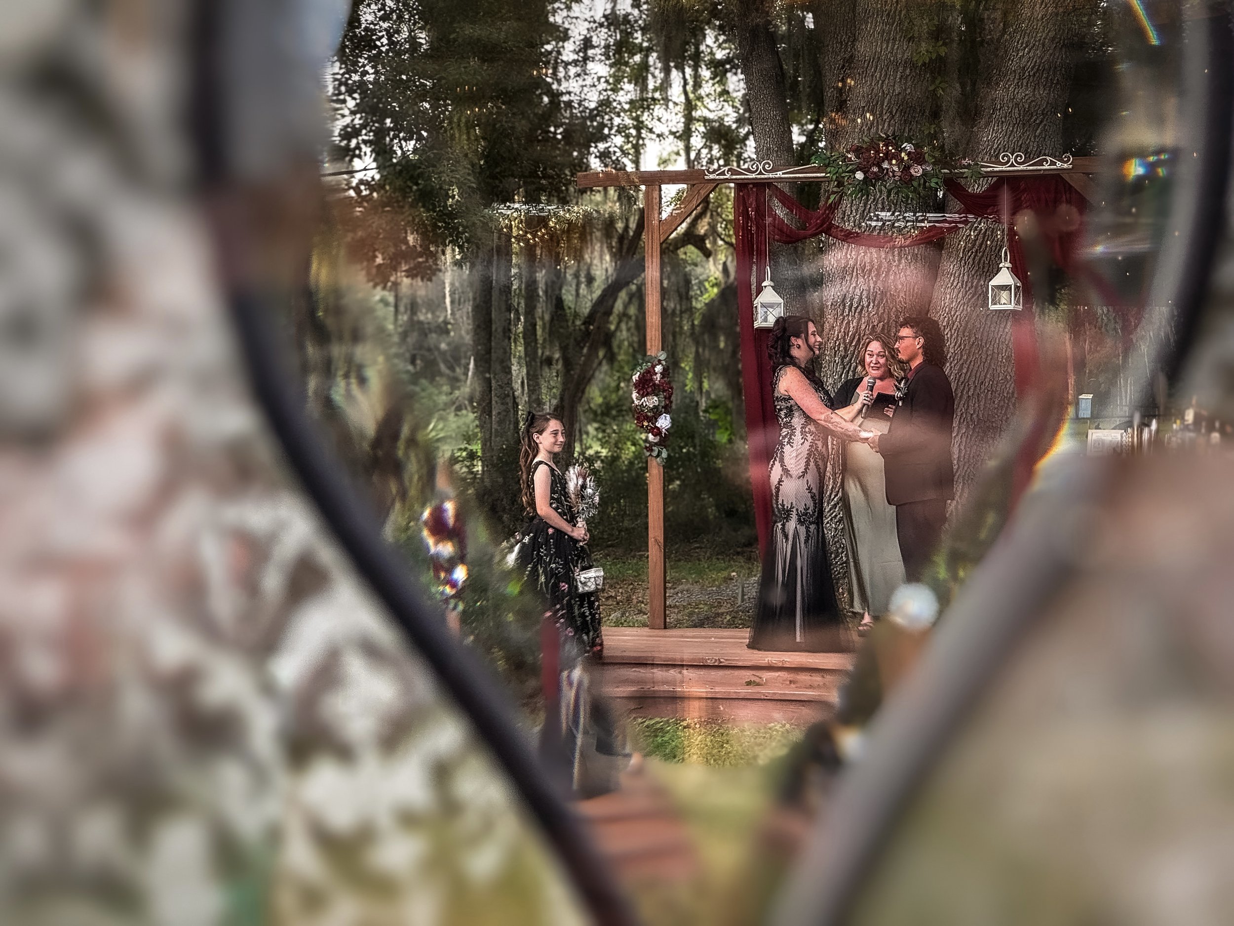 looking through the stain glass 