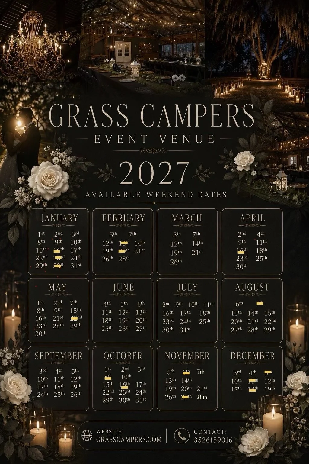 2027 available weekend dates for weddings and events