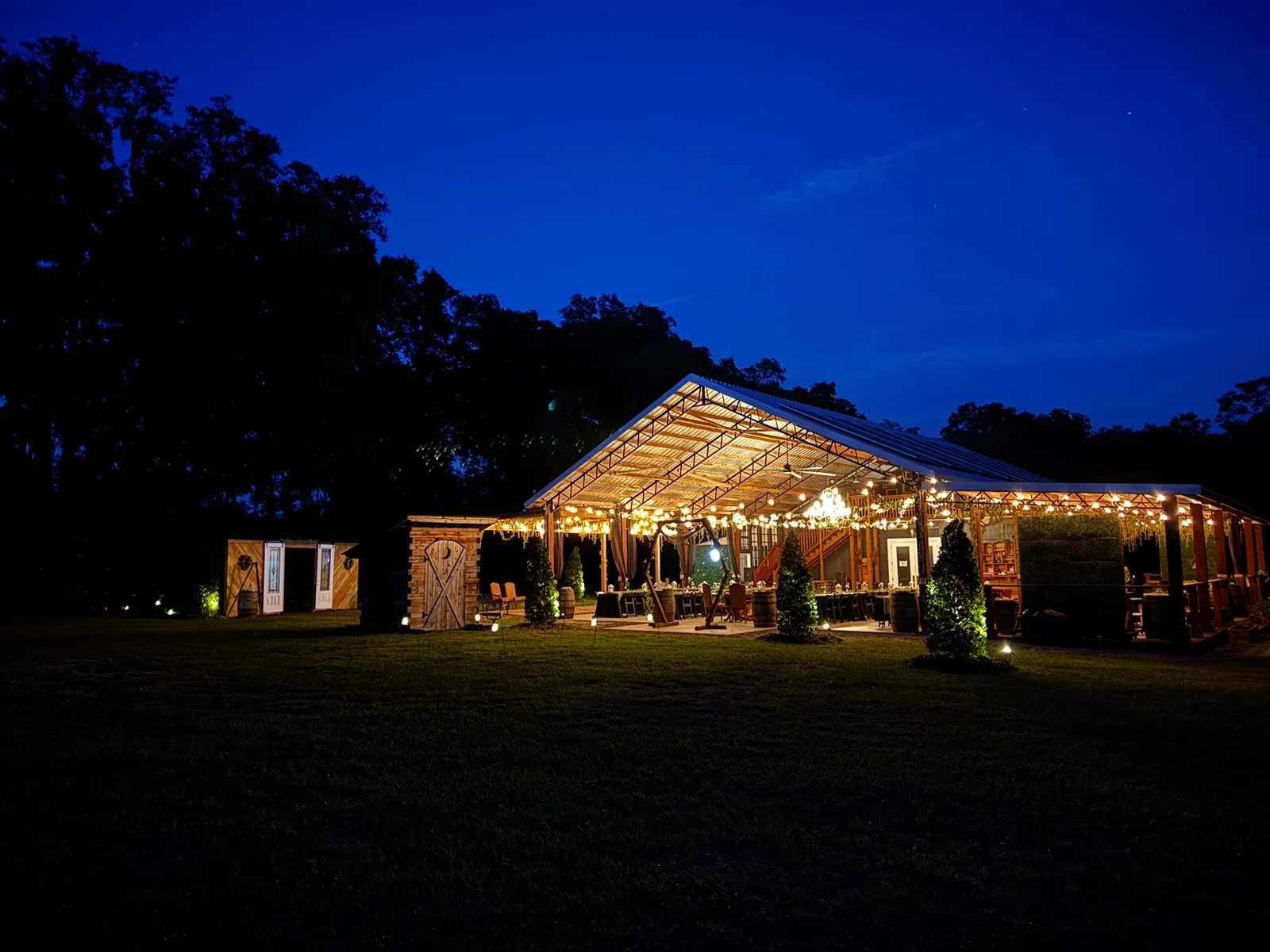 barn venue at night 