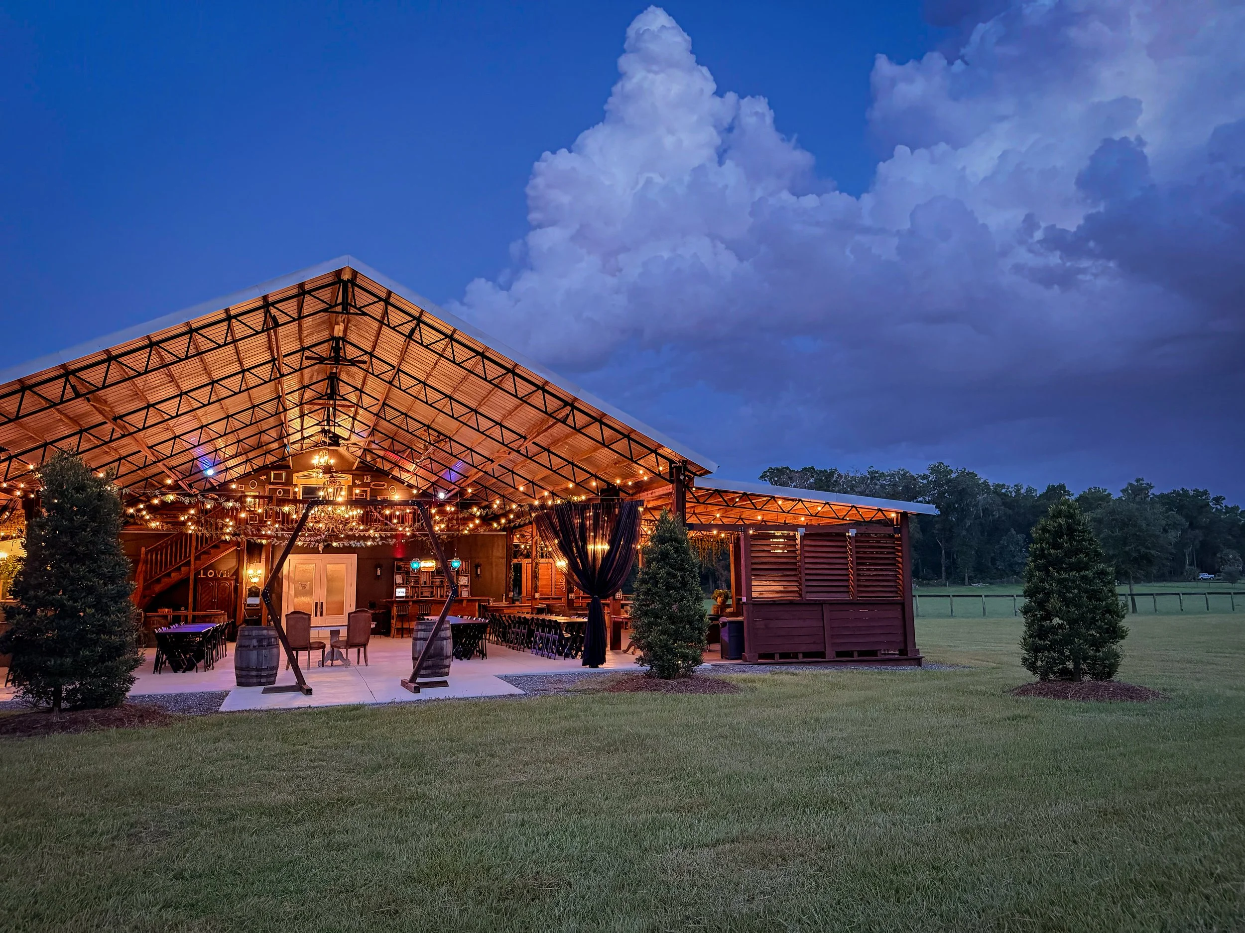 barn with lights 