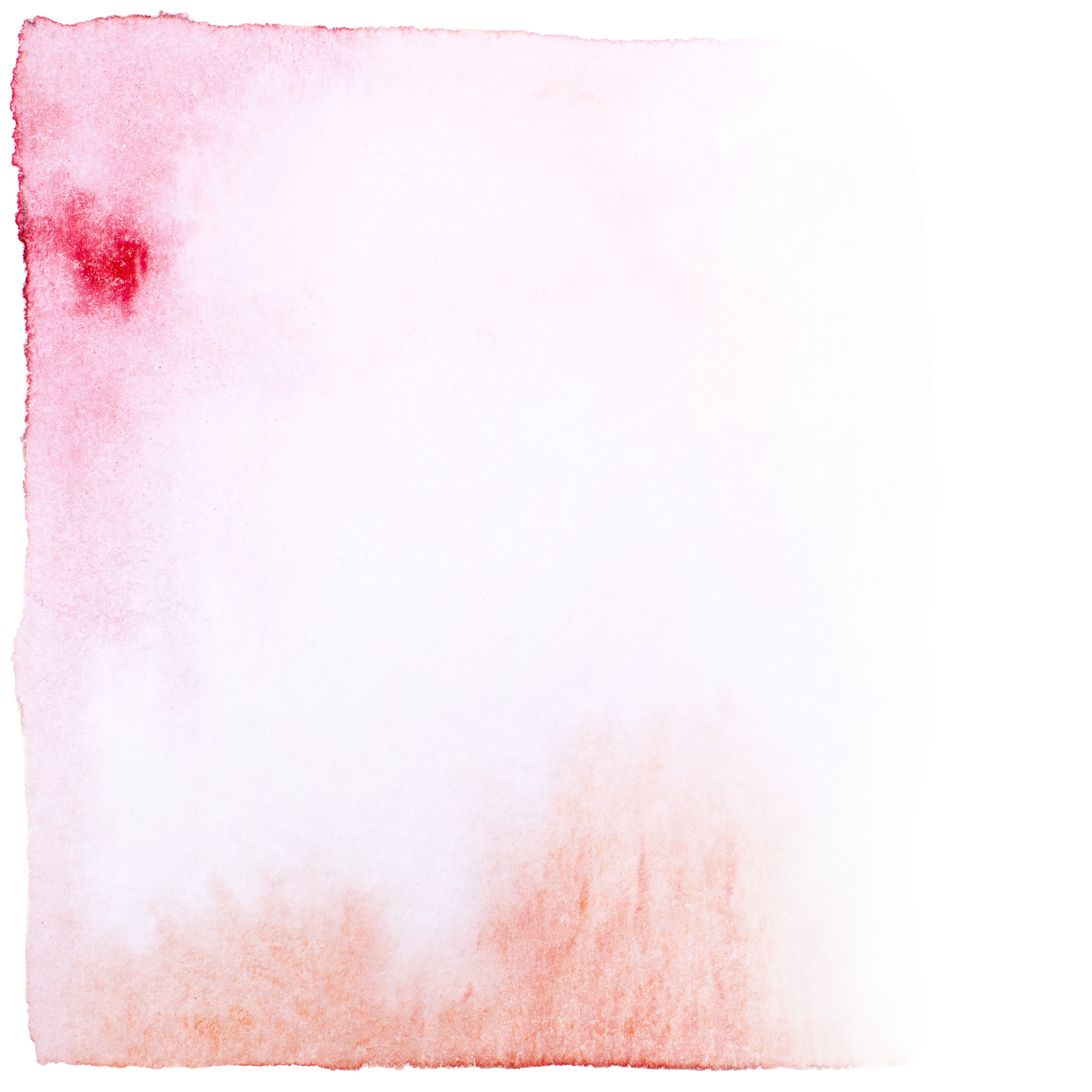 Página em branco com bordas de água fabricada em aquarela com efeitos de gradiente em tons de rosa e vermelho.