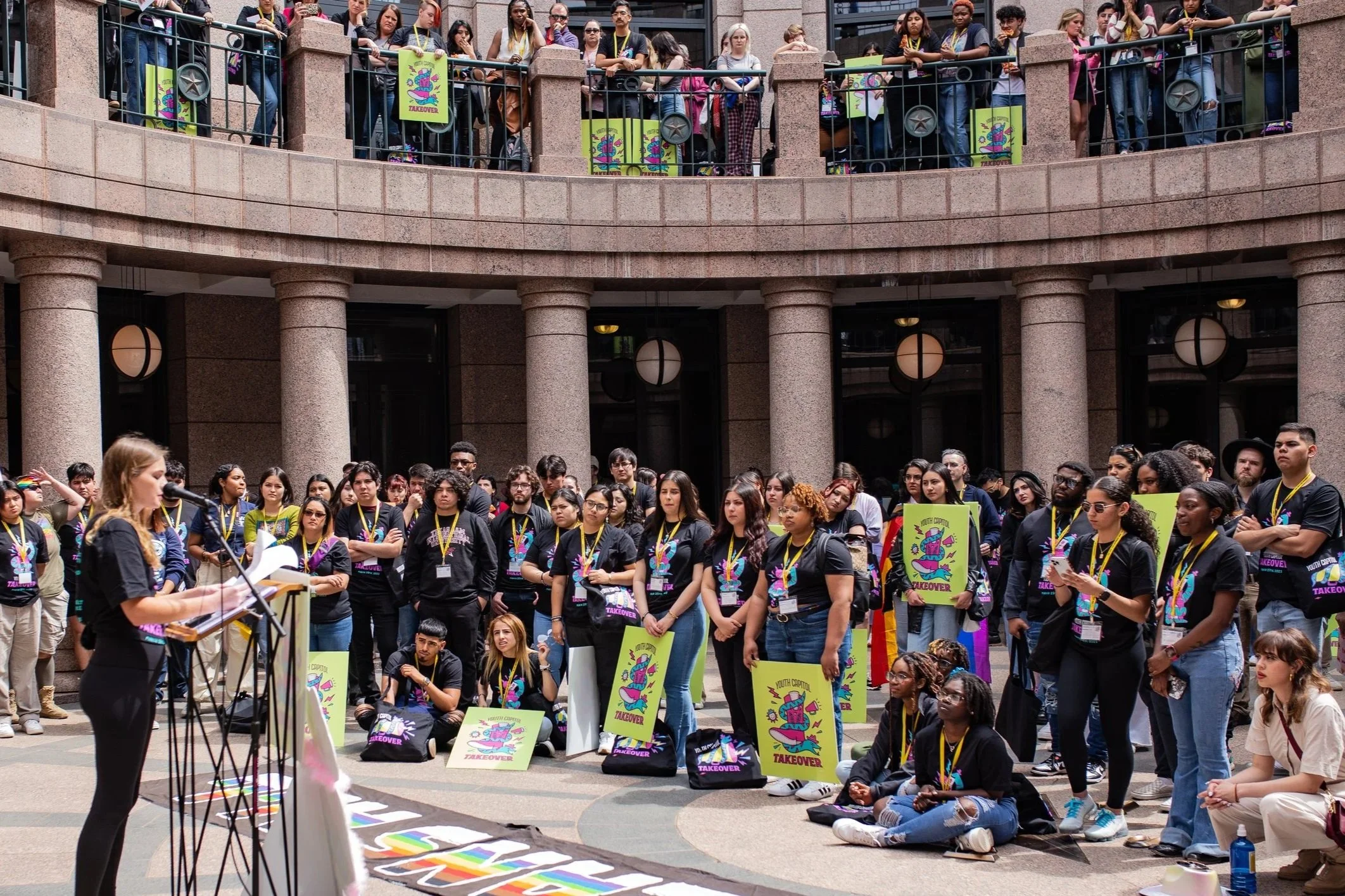 Student speaker, C.C. speaks in front of students at the Youth Capitol Takeover 2023