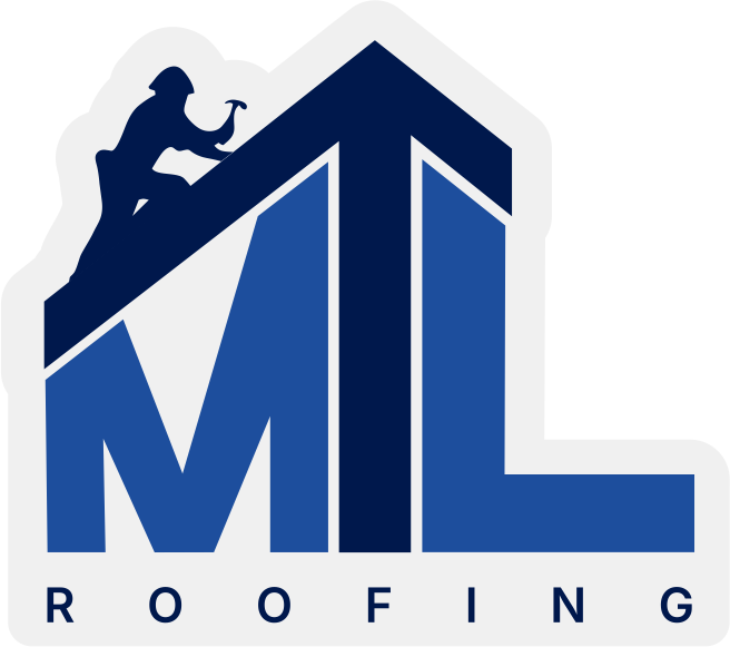 Logo of MTL Roofing featuring a silhouette of a worker on a rooftop and stylized blue letters 'MTL' with the word 'ROOFING' below.