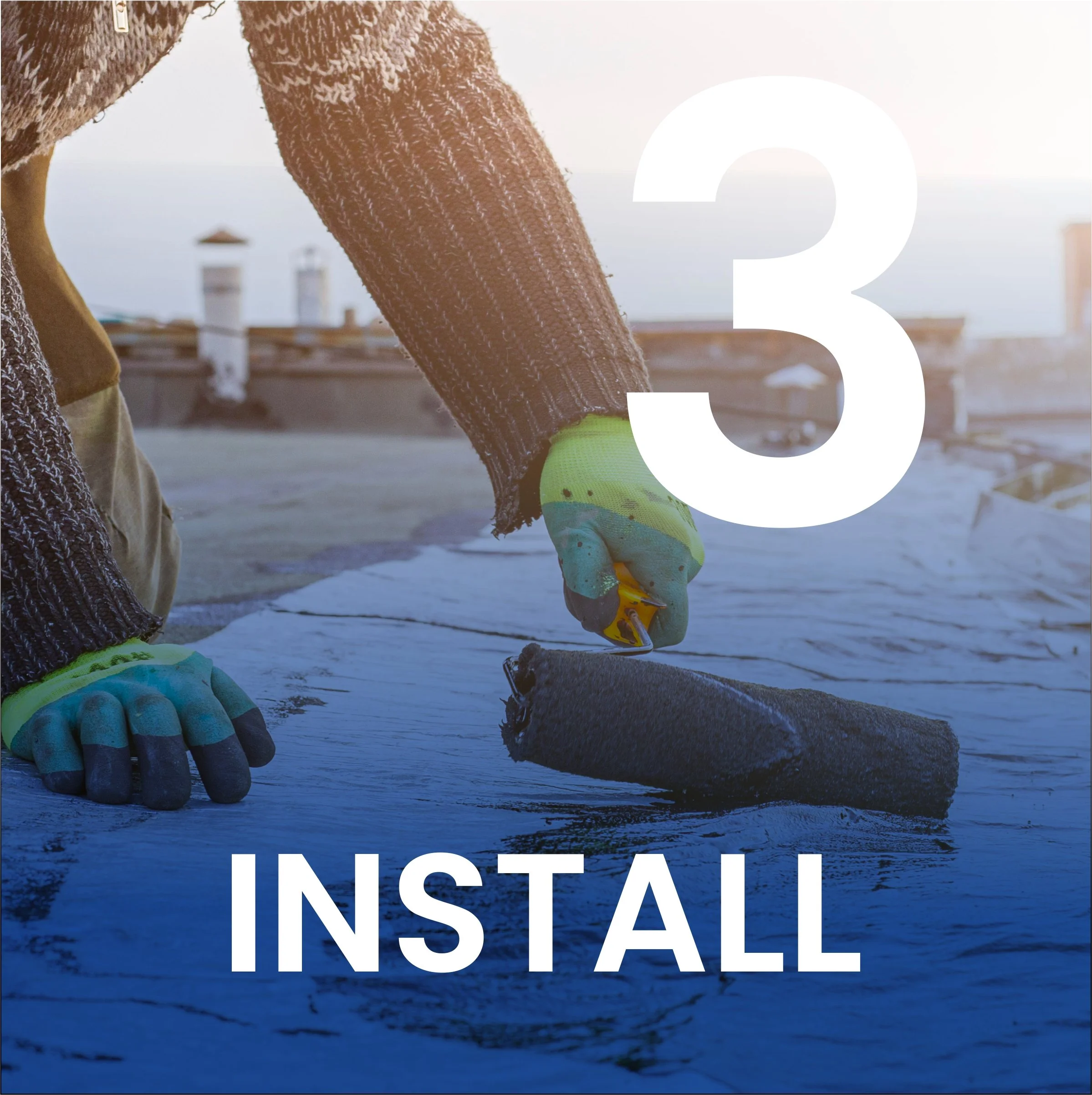 Close-up of a person's hand wearing a glove and a textured sleeve, touching the water surface of a frozen lake or pond, with the word 'INSTALL' overlaid at the bottom and the number '3' in large font on the right side.