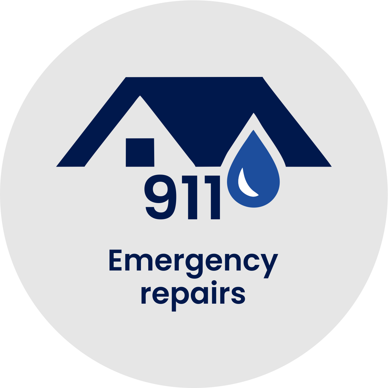 Icon of a house with a drop of water and the number 911, and the text 'Emergency repairs' below.