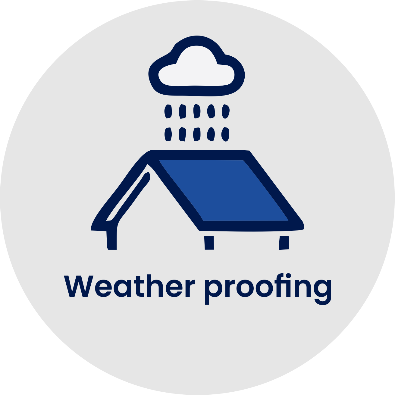 Icon of a house with a solar panel on its roof and a cloud with rain above, symbolizing weatherproofing.