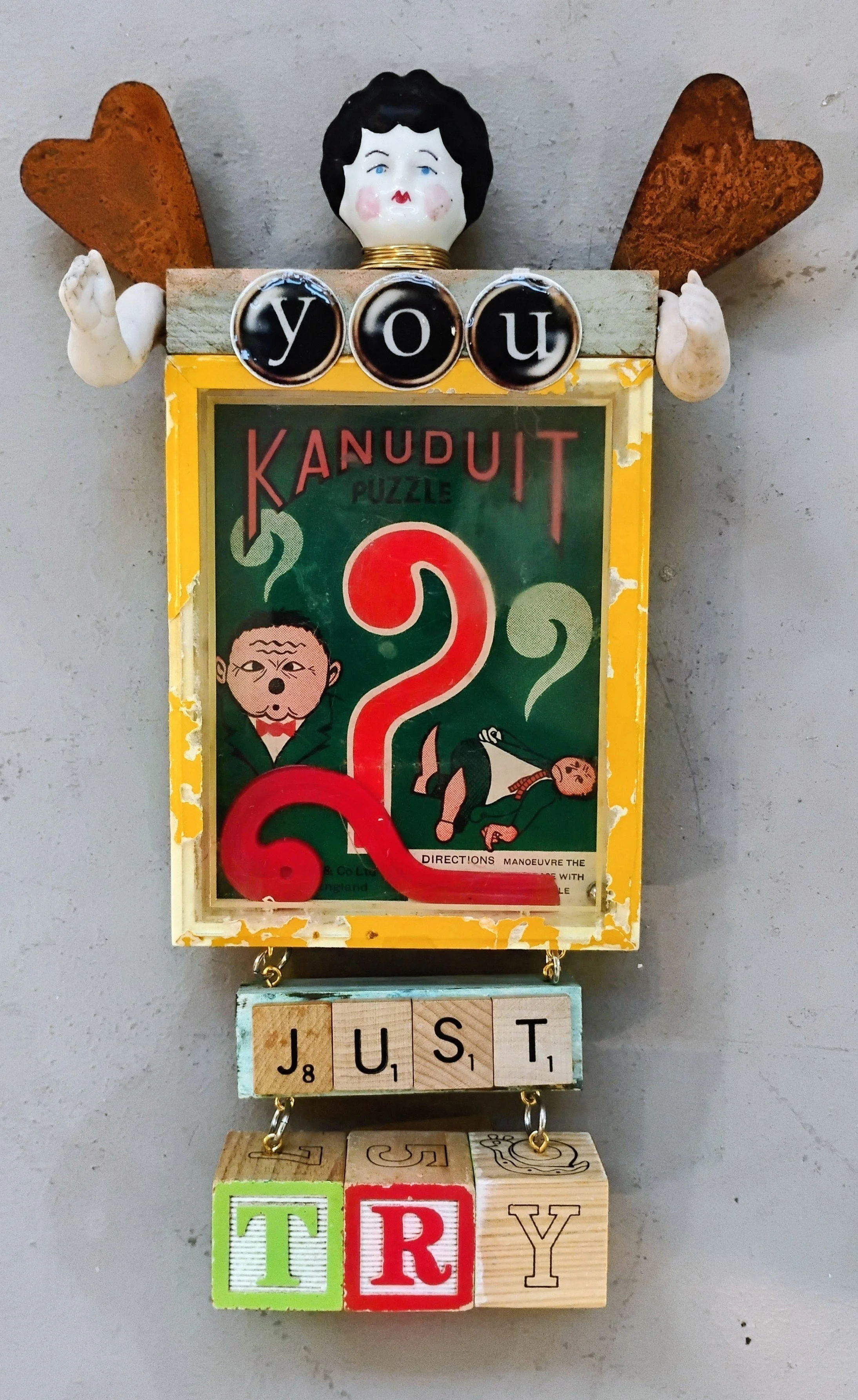 You Can Do It, Just Try. Vintage puzzle was the inspiration. $175.00