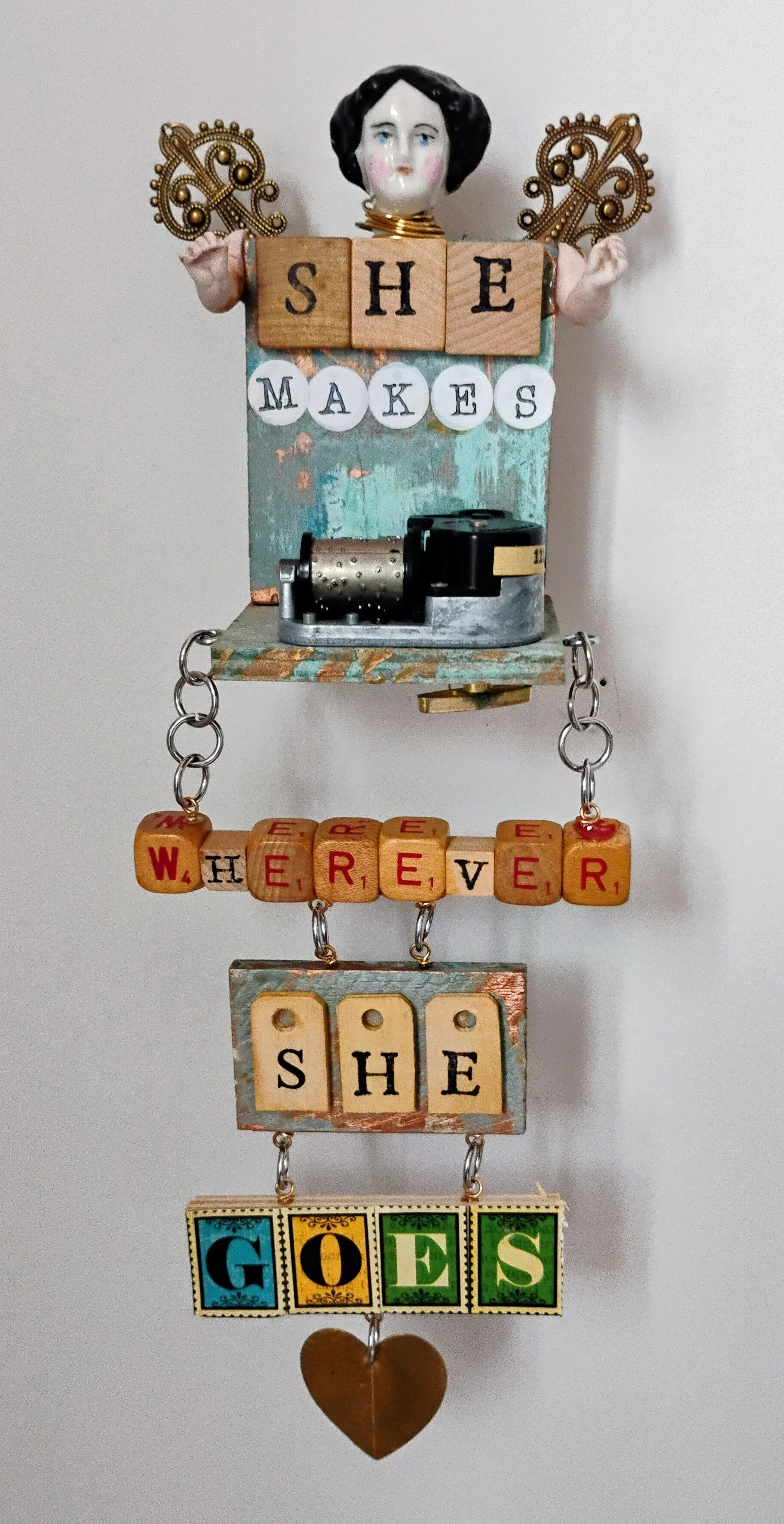 She Makes Music Wherever She Goes. Working vintage music box. $150.00