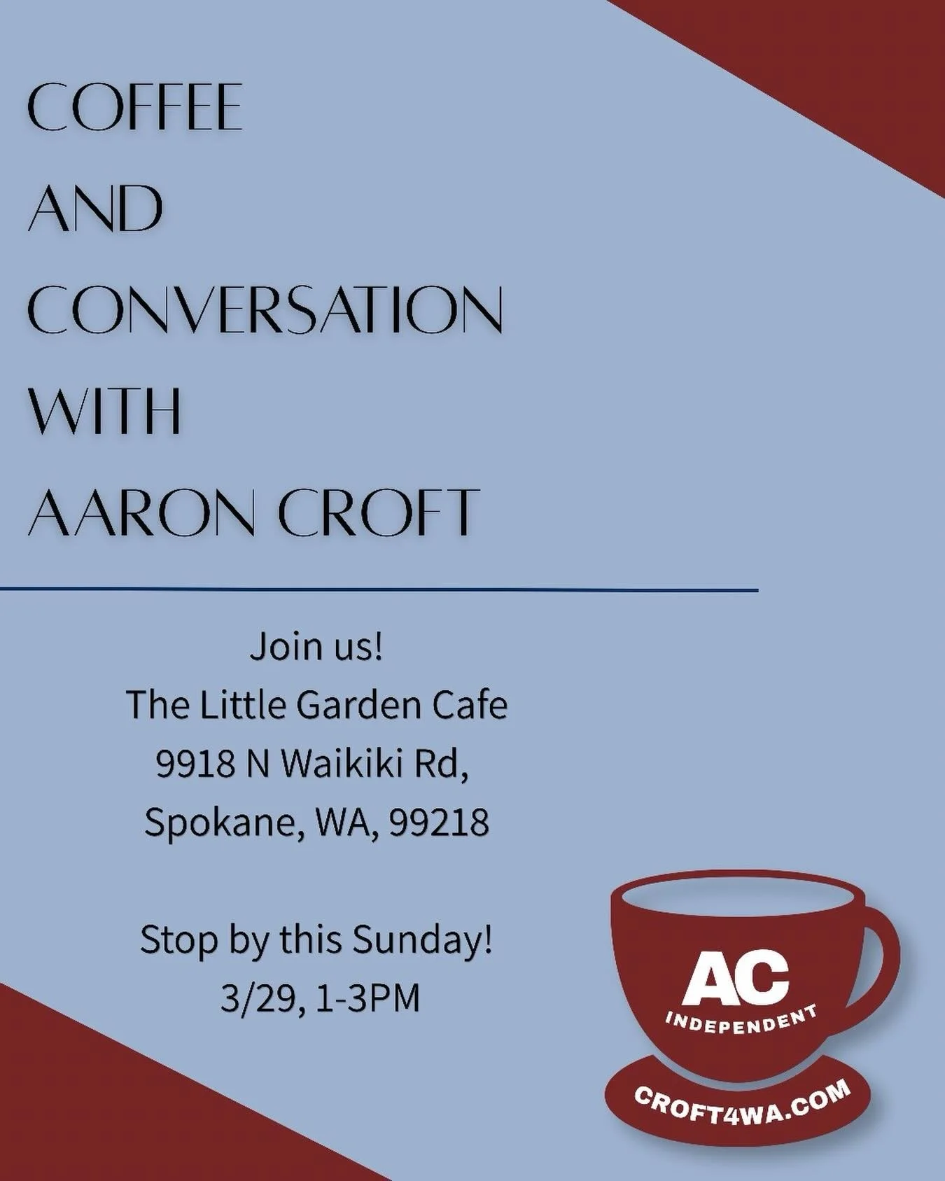 Come on out and let's talk about what matters to you! 

www.croft4wa.com
#independent #vote #fyp #pnw