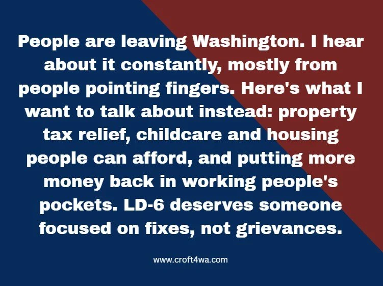 Look at who's leaving and why. It's not millionaires fleeing a tax they haven't paid yet. It's young families who can't find childcare, working people who can't afford a home on the West Plains, and retirees on fixed incomes getting squeezed by prope