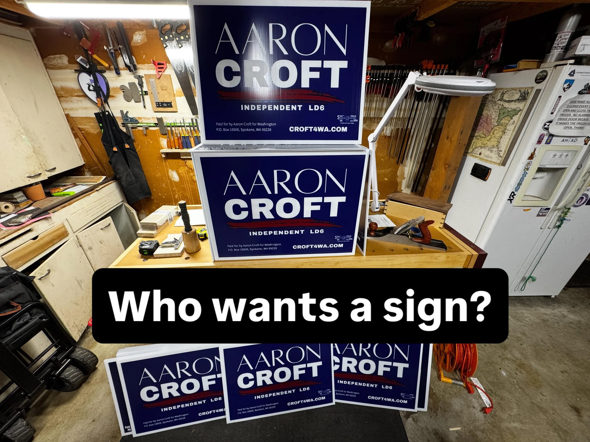 Come get a sign. Call, text, DM, FB, carrier pigeon. Let us know you want a sign for our grassroots campaign! Let's get the word out!