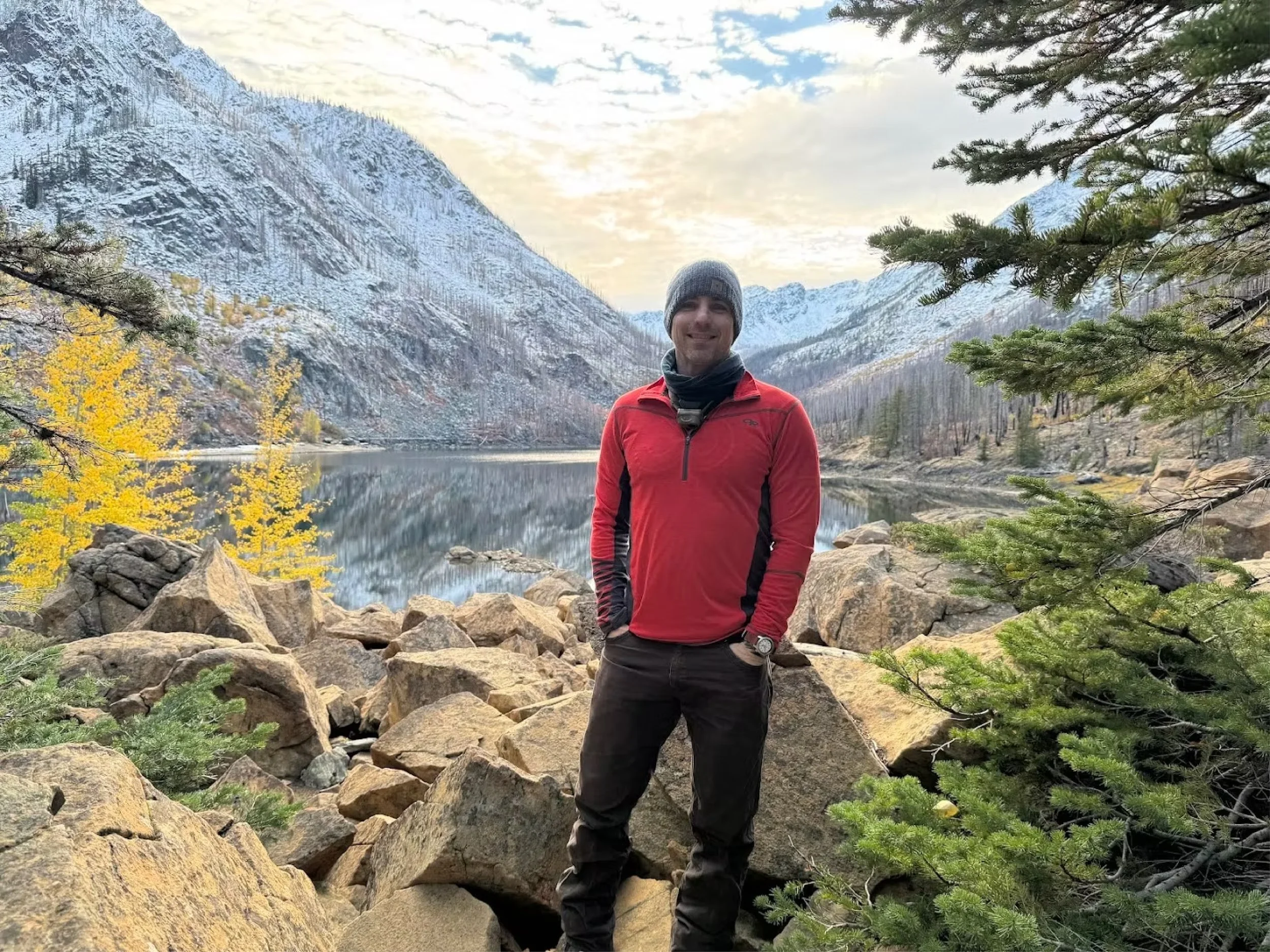 Aaron Croft in front of a lake