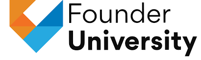 Logo of Founder University with a geometric heart shape in orange, blue, and teal next to black text