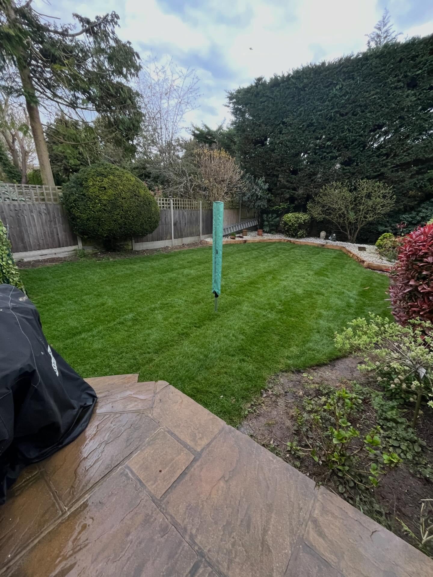A very nice transformation from one of our recent domestic landscaping projects.

The client was suffering from a patchy and un-level lawn. We brought in 4 tonnes of high-grade topsoil to provide a much better level to the area, then followed up with
