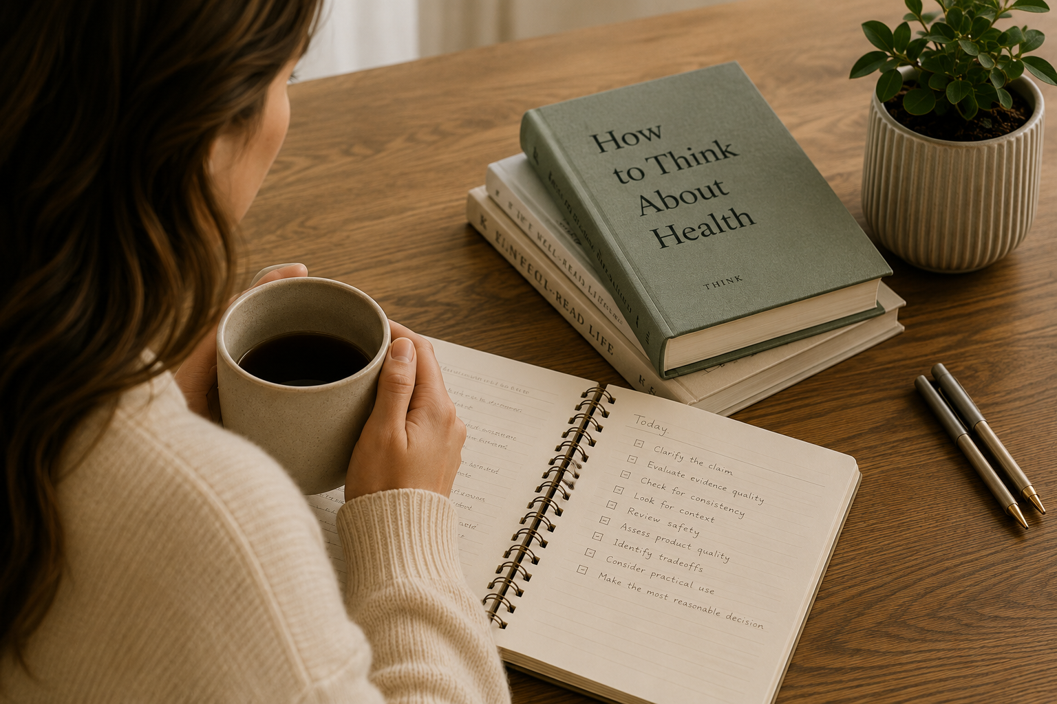 A calm workspace scene representing a structured, thoughtful approach to health decisions