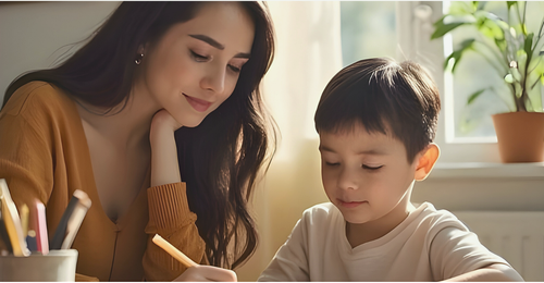 A parent and child working together at a table, representing the Evidence First Wellness approach to informed, evidence-based family health decisions