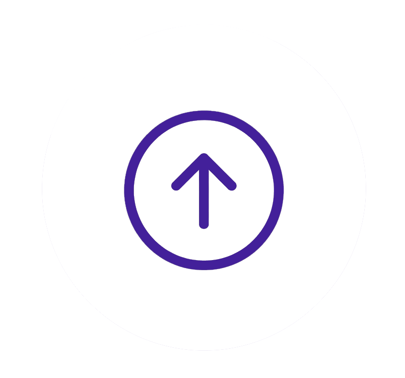A white circular button with a purple upward arrow inside it.