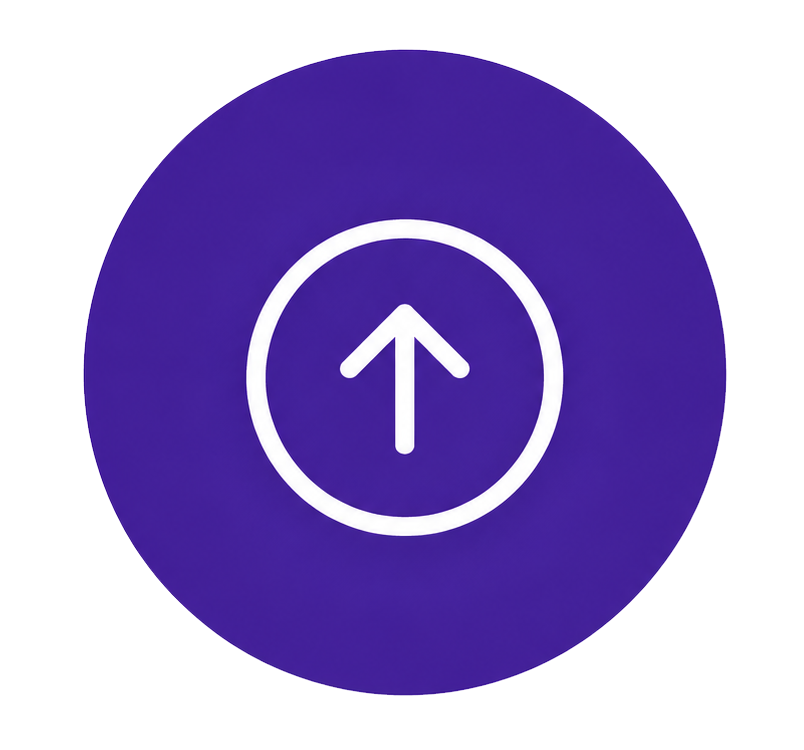 Blue circular button with a white upward-pointing arrow inside a circle.